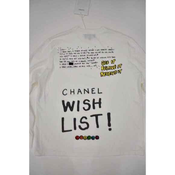 Chanel X Pharrell Capsule Collection White Long Sleeve Graffiti Tee Shirt RARE M - Picture 3 of 12